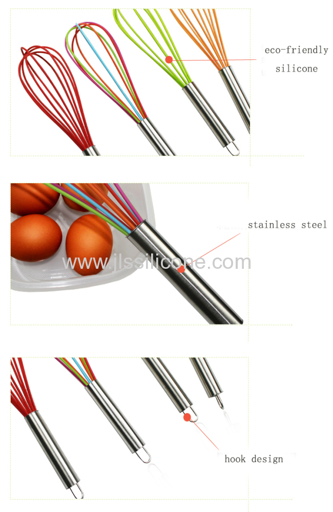 Baking Tools Silicone Egg Whisk with Stainless Steel Handle 