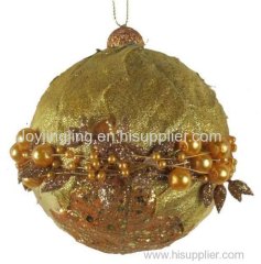 Gold Christmas ball with beaded chain