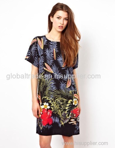 Factory Wholesale in Stock Europe Style Fashion Brand Women Cotton Flora Print Dress