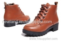 lady cow leather/PU lacing up ankle boots