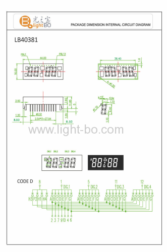 Green Oven Timer LED Display,4-Digit 0.387 segment with pacakge dimensions 44 x 16 mm