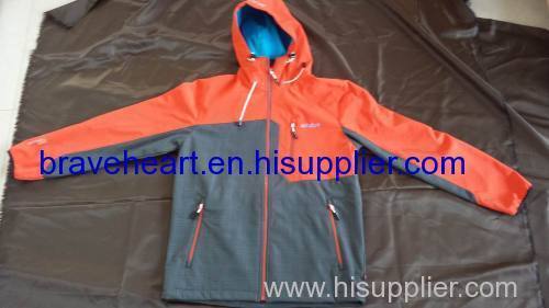 96%poly 4%spandex men's softshell jacket orange with grey