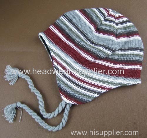 STRIPE CHILDREN HAT WITH EARFLAP AND LINING