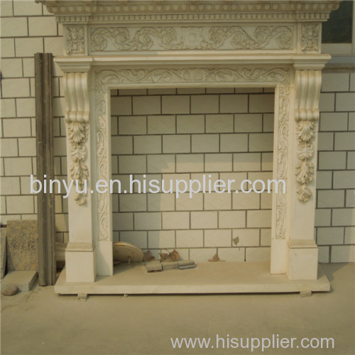 white decorate stone fireplace