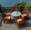 Outdoor garden wicker dining set round tale 4 chairs