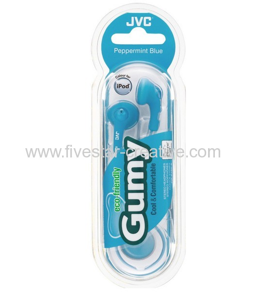 JVC In-Ear Gumy Earbud Headphones Peppermint Blue HA-F150