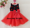 Hot Sale Baby Girls Flower Dress Red Rose Flower Bow New Year Dress for Kids Wear