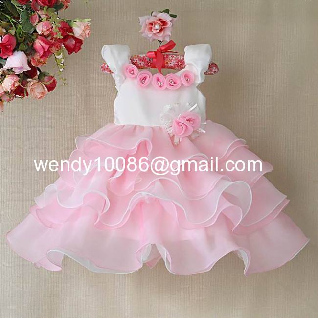Fashion Brand Baby Girls Christmas Flower Dresses Red Rose Cake Dress Children 2014 New Year Kids Wedding Wear