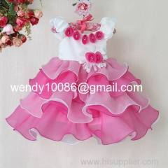 Fashion Brand Baby Girls Christmas Flower Dresses Red Rose Cake Dress Children 2014 New Year Kids Wedding Wear