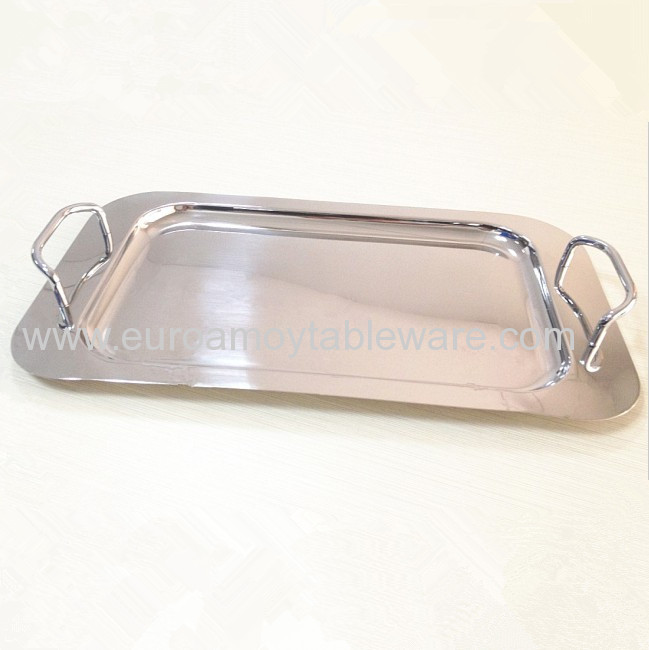 Square-shaped Golden Silver Handles Serving Tray Stainless Steel PT-814