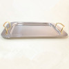 Square-shaped Golden Silver Handles Serving Tray Stainless Steel PT-814