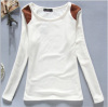 Women patch Mosaic color more upright velvet collar T-shirt