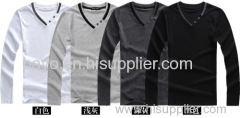 Men's fashion to thicken the pure color v-neck long-sleeve leisure T-shirt