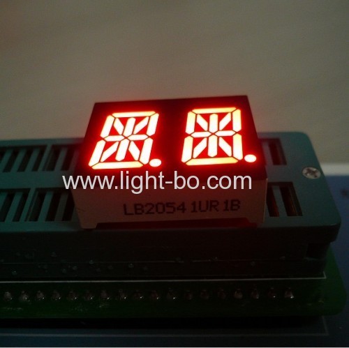 Ultra bright red 0.54-inch Dual-digit 14-segment LED Alphanumeric Display with 25.2 x 21.1mm Outer Dimensions