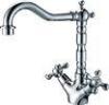 Brass Polished Chrome Kitchen Sink Water Faucet One Hole with Two Cross Handles for Home