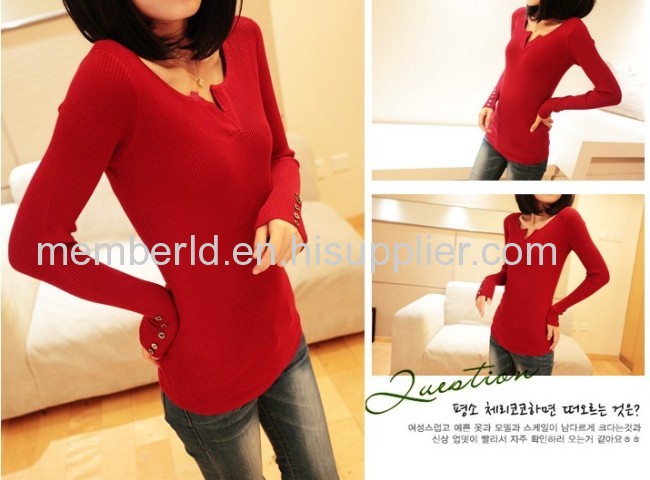 New Korean V collar long sleeved short slim sleeve head bottoming sweaters sweaters