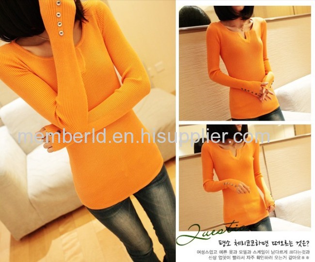 New Korean V collar long sleeved short slim sleeve head bottoming sweaters sweaters