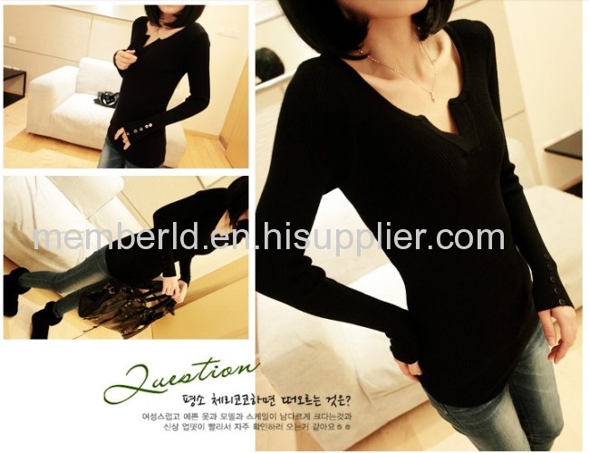 New Korean V collar long sleeved short slim sleeve head bottoming sweaters sweaters