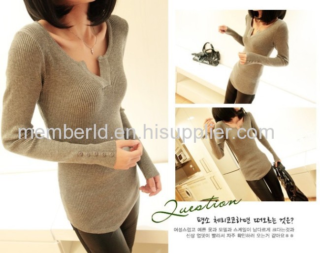 New Korean V collar long sleeved short slim sleeve head bottoming sweaters sweaters