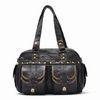 Spacious Genuine Leather Office Lady Handbags With Shiny Rivets