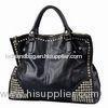 Black Retro Lady Business Lady Handbags With Shiny Diamonds Tote Of Polyester Inner