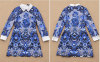 Female blue and white porcelain printing embroidery lapel long sleeve big yards dress