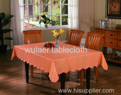 Red polyester table cloth with over lock edge