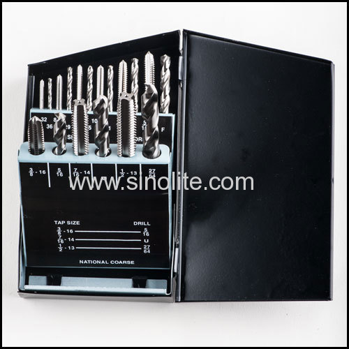 18pcs single pass combination drill and tap set size: M2.5,M3,M.3.5,M4,M5,M6,M8,M10,M12