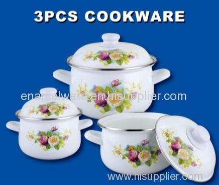 3pcs 16-20cm Deep Belly Enamel Casserole Set, with metal handle, metal lid, plastic knob