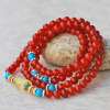 Red Agate Japa Mala with om mani padme hung Barrel Bead