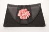 Black Ladies Sinamay Bag With Pink Flower , 17cm x 30cm Ladies Hand Bags