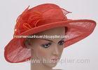12cm Red Color Gold Trim Ladies Sinamay Hats , Ladies Occasion Hats With Big Flower