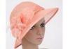 Pink Red Feather Ladies Sinamay Hats For festival Banquet , Round Top Crown Short Brim Hat