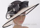12cm Brim Sinamay Hats For Women With Feather , Black White Ladies Church Hats