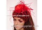 Red Rose Sinamay Fascinator Headwear Hat For Church , Feather Fascinators For Hair