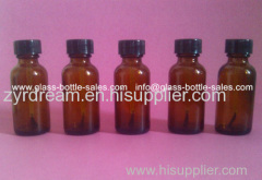 1oz Amber Boston Round Glass Bottle With Cap and Brush