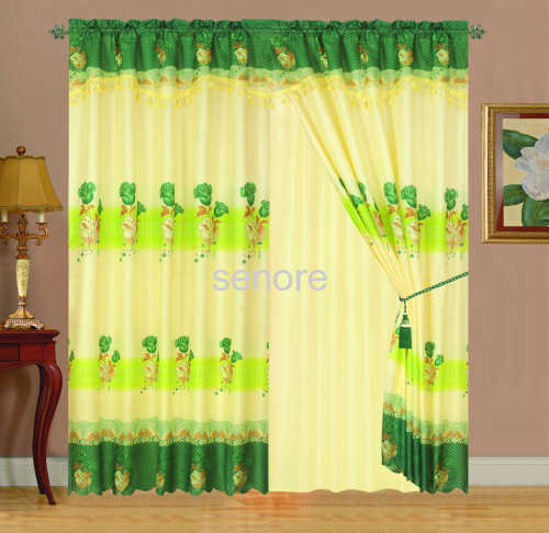 jacquard printed curtain with ball fringes