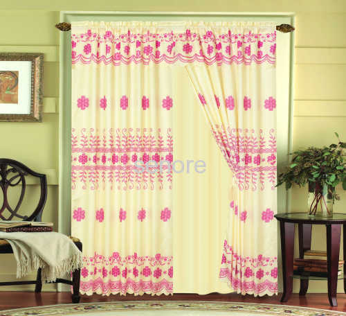 Jacquard printed embroidered-like curtain with ribbon
