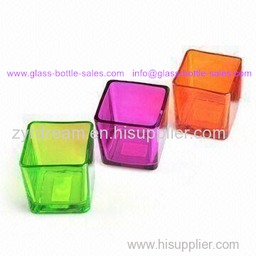 Square Colored Glass Candle Holder