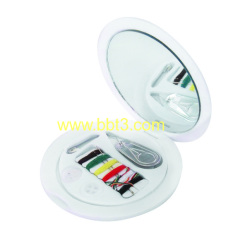 Promotional round shape travel sewing set with mirror