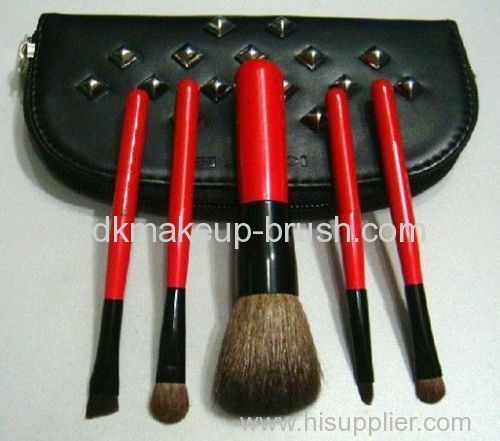 5PCS Red Handle Mini Make up Brush with PU zipper pouch