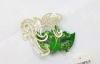 Green Small Half Face Filigree Venetian Mask Brooch For Male