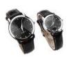 Power Reserve Leather Band Quartz Watch Stainless Steel Back Case