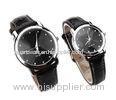 Power Reserve Leather Band Quartz Watch Stainless Steel Back Case