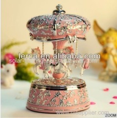 colorful rotating 3-horse beautiful carousel music box,music boxes for girls