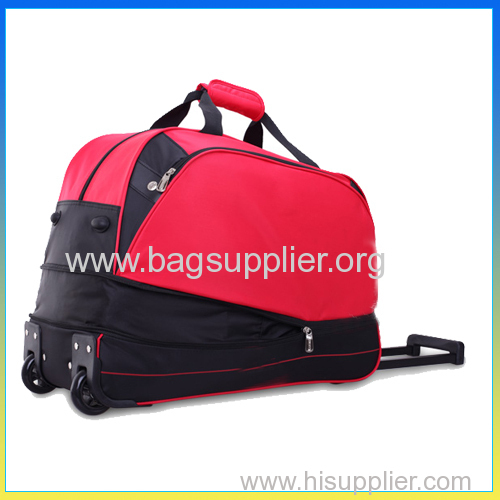 Stylish polyester duffel bag red luggage travel trolley bag