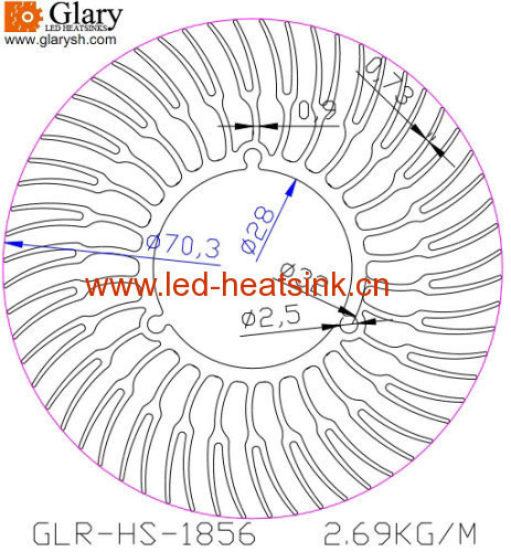 70.3mm LED Track Light Aluminum Profiles Heatsinks/Radiator/Cooler