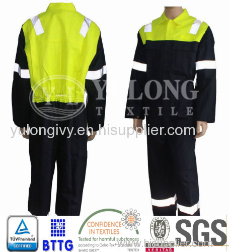 Fluorescent yellow high visibility jacket with reflective strip