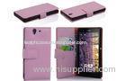 OEM Sony L36h Leather Phone Flip Cover , Pink Phone Wallet Pouch