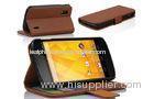 LG Nexus 4 E960 Brown Leather Mobile Phone Wallet Case With Frosted